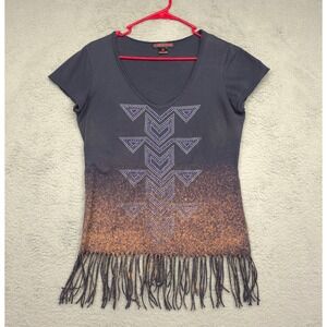 Rock and Roll Cowgirl Top Womens M Western Y2K Festival Boho Fringe Grunge Ombre